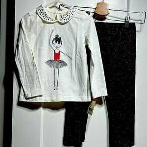 Lot of 2: NWT Osh Kosh B’gosh 3T long sleeved ballerina tee, 4T sparkle leggings